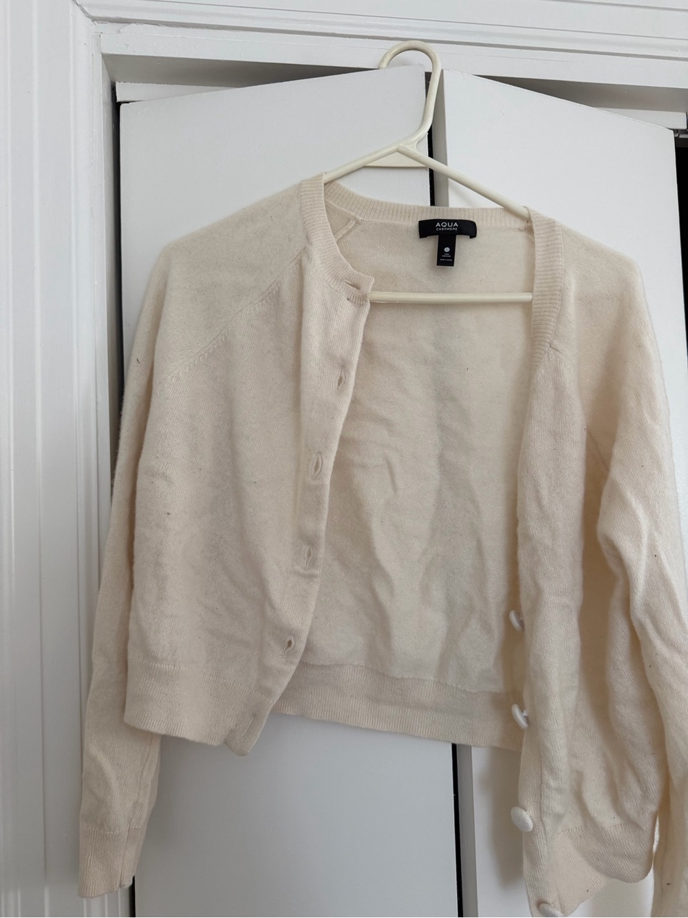 Aqua Cream Button-Front Cashmere Cardigan